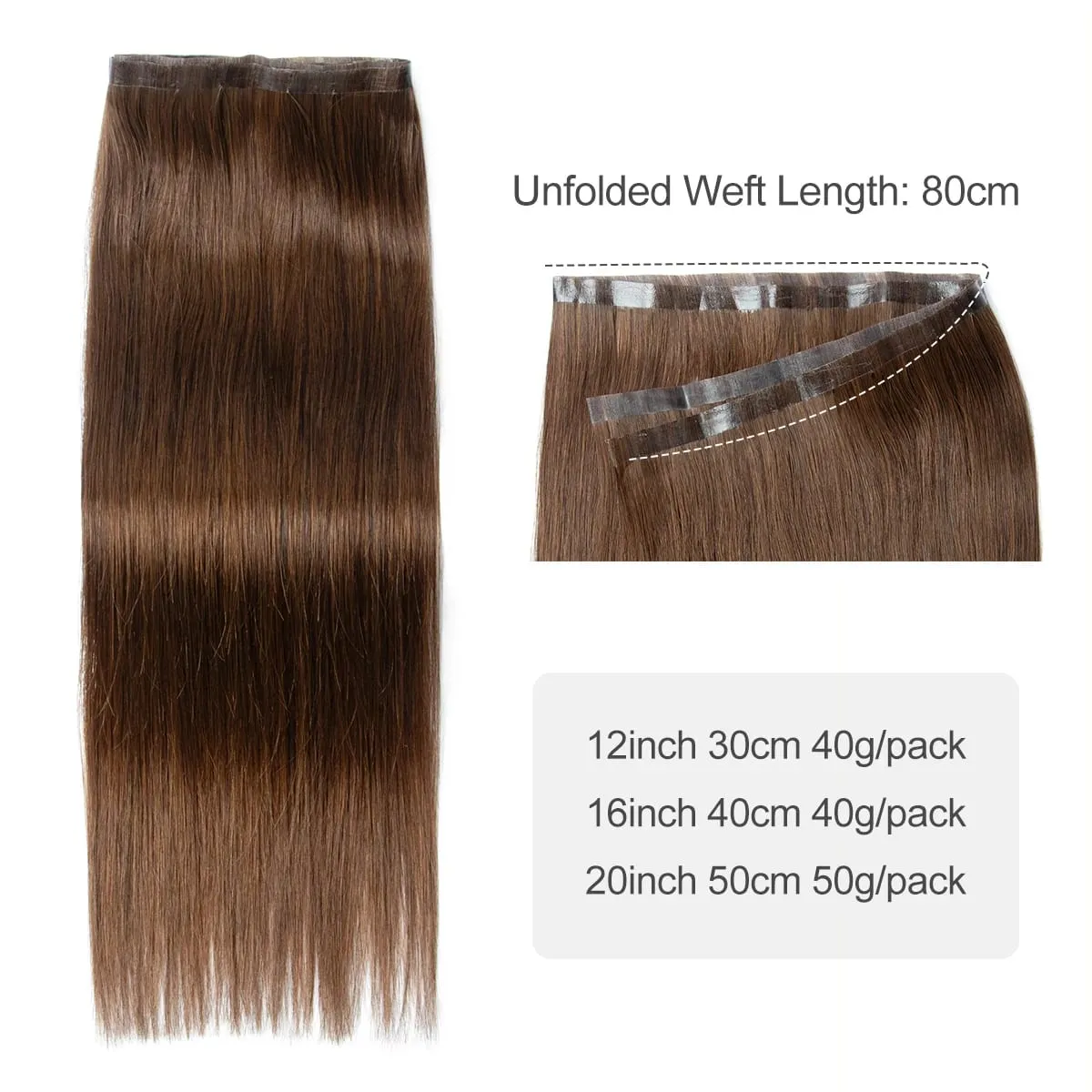 Tape In Weft Hair Extensions Human Hair PU Long Weft Tape In Hair Extensions Real Human Hair Silky Easy to Use Remy 12-20 inch — image 2