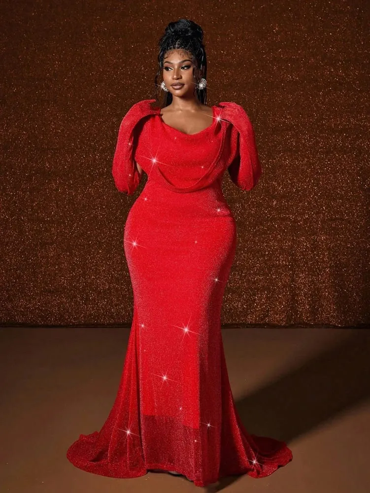 Plus size chapéu sexy cintura quente ouro peixe cauda balanço longo cor sólida fishtail pacote fino hip vestido com capuz