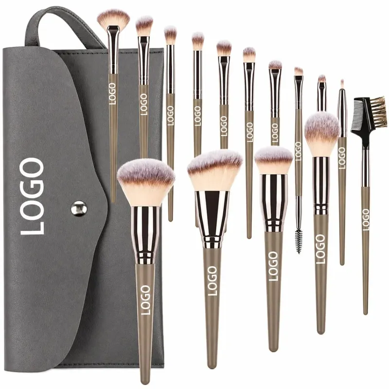 15-Piece Makeup Brush Kit Portable Vegan Cosmetic Brush Set with Travel Bag Soft Synthetic Hair Face Eye Beauty Tools