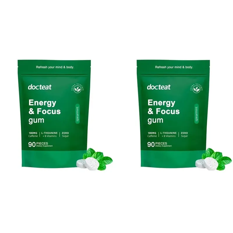Docteat Energy & Focus Gum Chewable Tablets Zero Sugar with Green Coffee Extract L-Theanine Vitamin B6+B12 90 Chewable Tablets — image 8