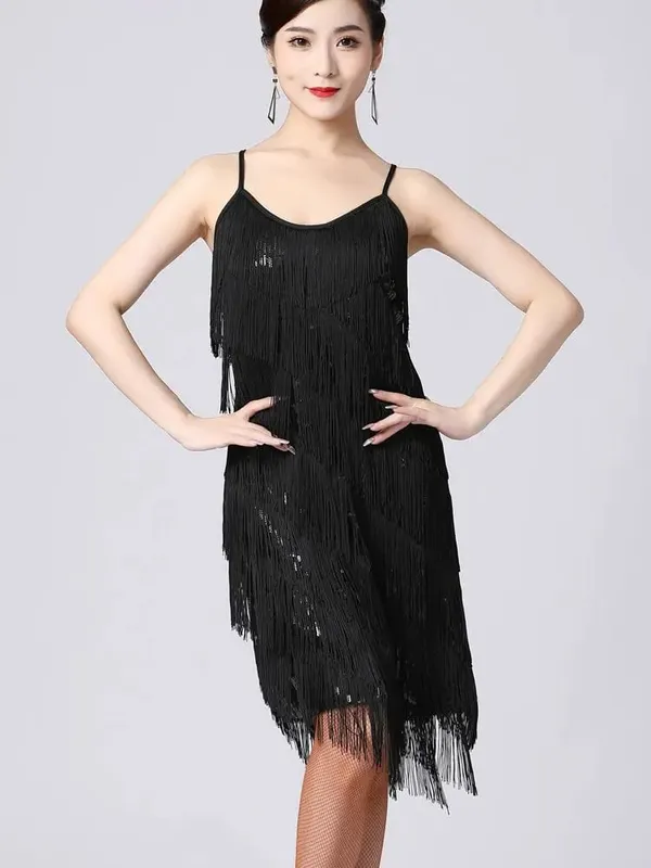 Dam 1920-tal Vintage Great Gatsby Party Paljettklänning Sexig V-ringad Sommar Cami Klänning Guld fransklänning Vestidos Flapper Kostymer — image 8