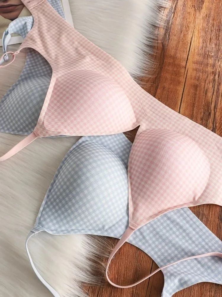 Elegant Seamless Bralette Small Bust Gathering Anti-Sagging Thin Adjustable Straps Wirefree Comfort Fit UK Light Support Bra Set — image 4