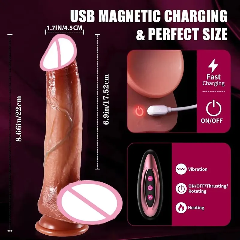 Vibrador - Vibrador -9 Polegadas Massageador Vibratório de Silicone Telescópico para Casais 10 Modos Brinquedo de Massagem Erótica Seguro Discreto Parceiro Feminino Prazer