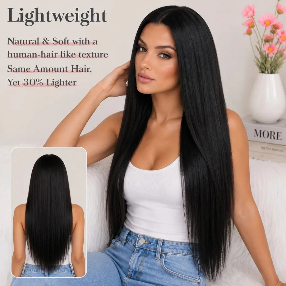 Clip in Hair Extension for Women - 3 Pcs Thick Double Weft Long Straight Soft Synthetic Blends Well Hair Extension 20inch Dark B — image 4