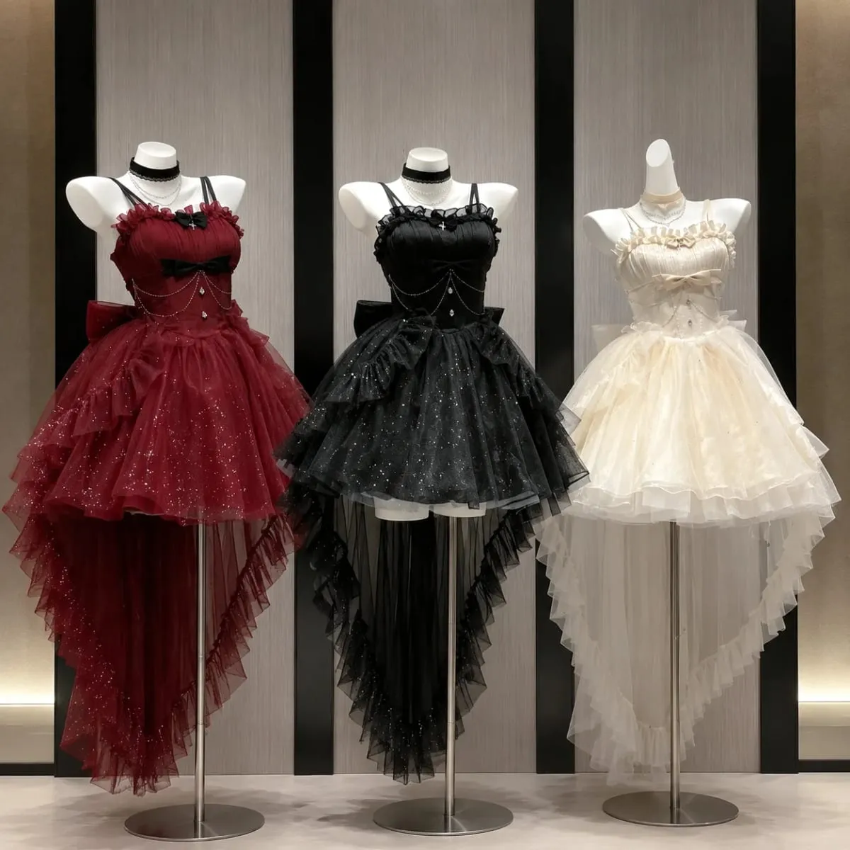 Gotisk Röd Lolita JSK Klänning Dam Spaghetti Band Volang Tyll Kjol Kedja Rosett Dekor Hög Låg Fåll Vintage Princess Festklänning — image 2