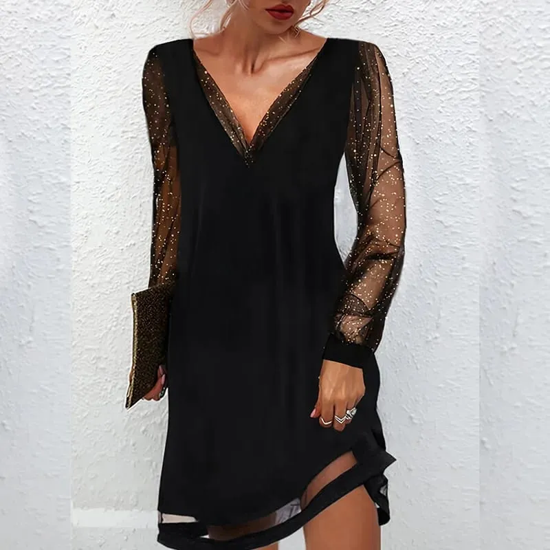 Women's Elegant V-Neck Mesh Patchwork Dress — image 2