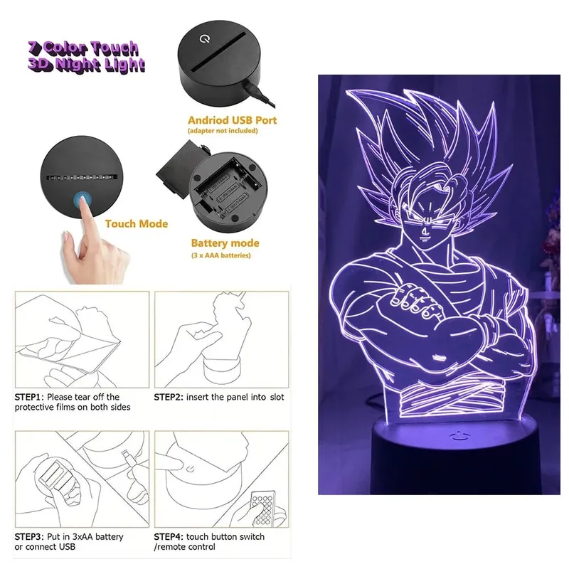 Dragon Ball Z Anime Figures Goku Vegeta Gohan Broly 3D Lamp PVC Action Figures Toys for Children Trunks Buu Super Saiyan Gifts — image 9