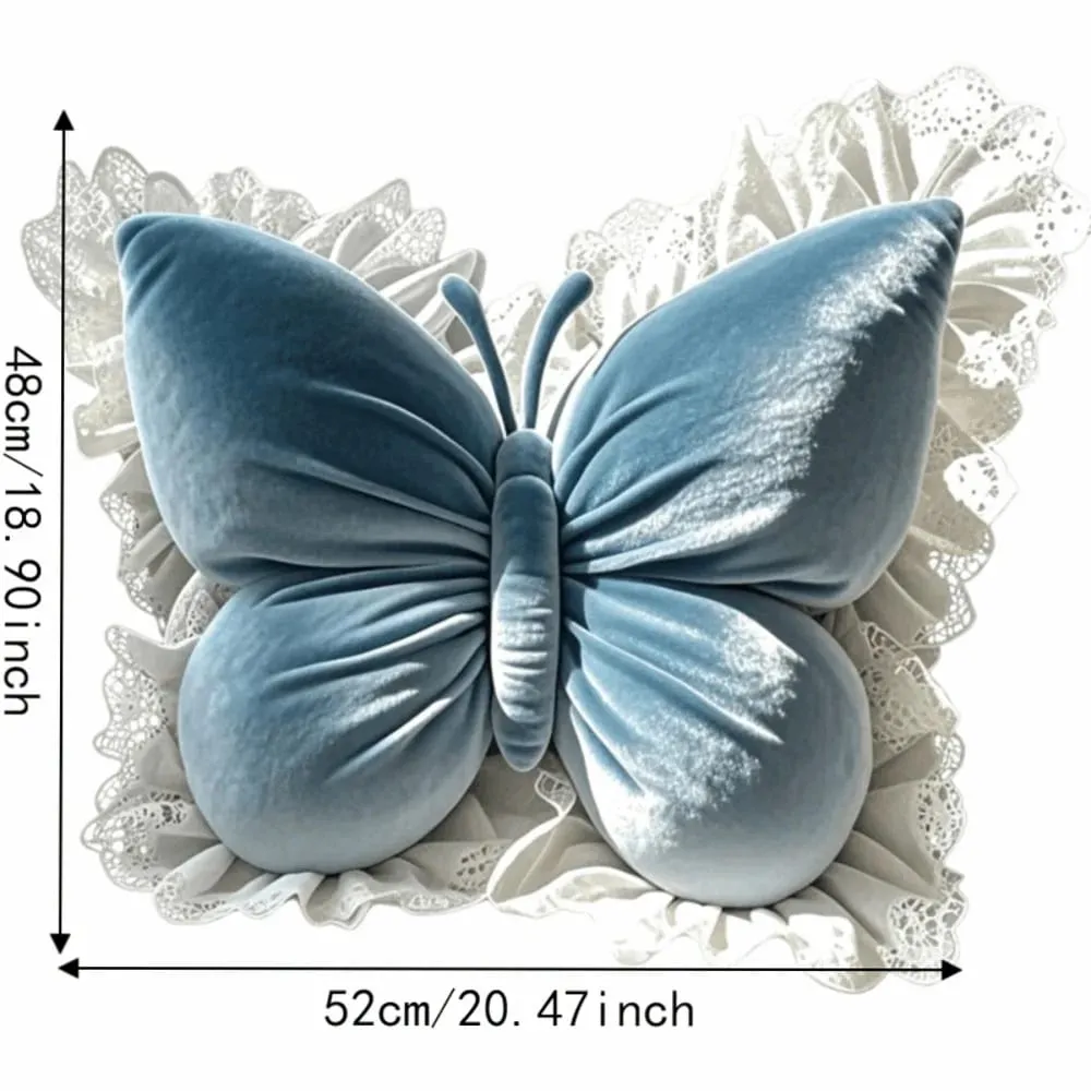 Home Decor Velvet Butterfly Plush Office Pillow Lace Trim Plush Bow Plush Cushion New Cute Bow Throw Pillow Car — image 4