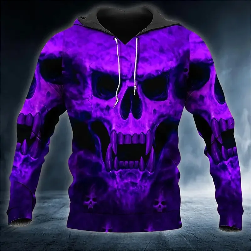 Men's Skull 3D Printed Hoodie, Halloween Horror Graphic Hooded Sweatshirt, Gothic Casual Streetwear Pullover Nangungunang Mga Damit ng Lalaki