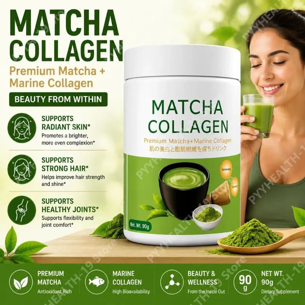 Matcha Collagen Powder Premium Matcha Marine Collagen L-Glutathione For Skin Hair & Joint Wellness Support Formula Adult 90g — image 1