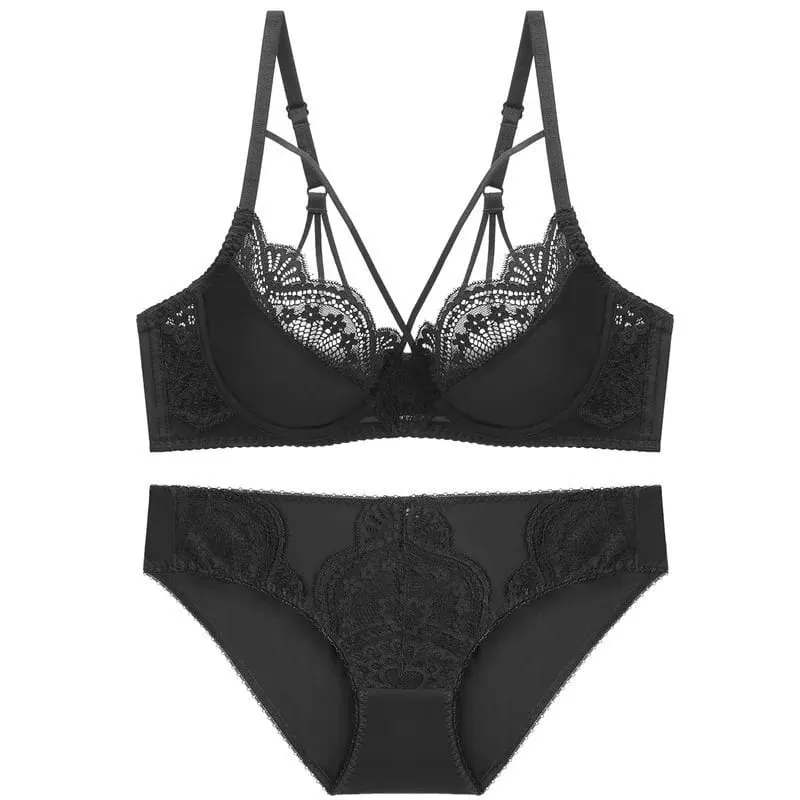high quality sexy lace women bras and brief two piece set push up A B C D E cup wire summer lingerie underwear blue red black — image 7