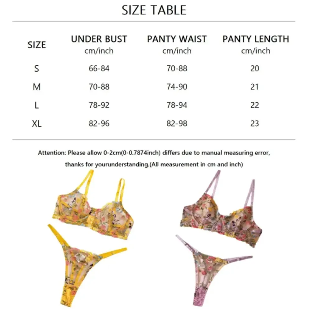 2-Piece Fashion Floral Lingerie Set Embroidery Versatile Underwear Intimates Underwire Push-up Sheer Bra Panty Set For Lady Girl — image 5