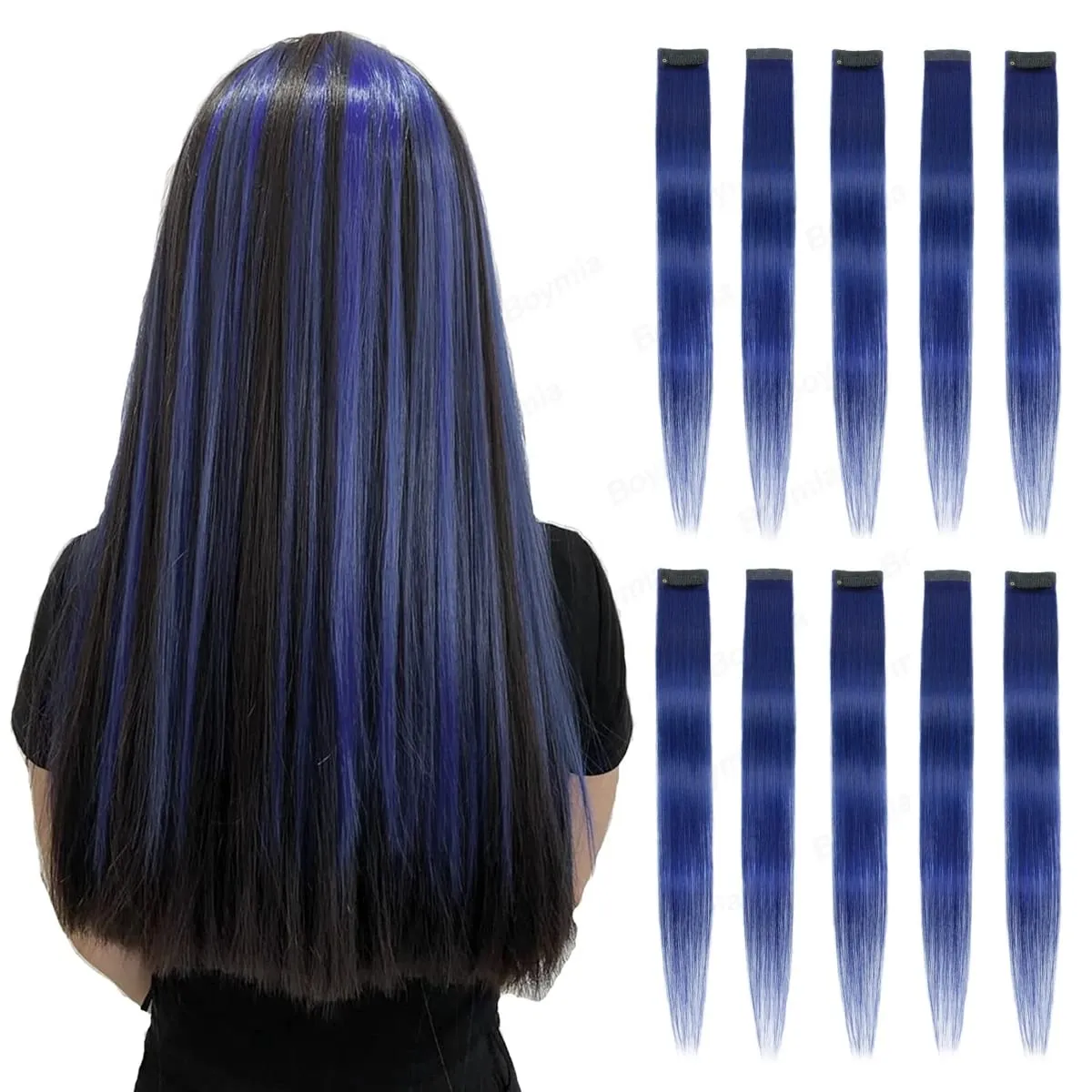 2 Pcs Pink Hair Extensions 16Inches Straight Colored Hair Colorful Clip in Extensions Highlight Party for Girls and Women Gift — image 4