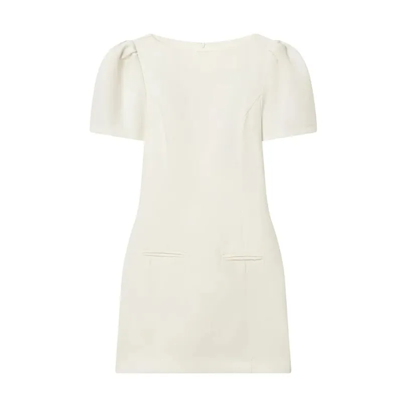 ETJ 2025 women's new products are elegant and stylish Short dress with a boat neck and short sleeves with pleats black dress — image 9
