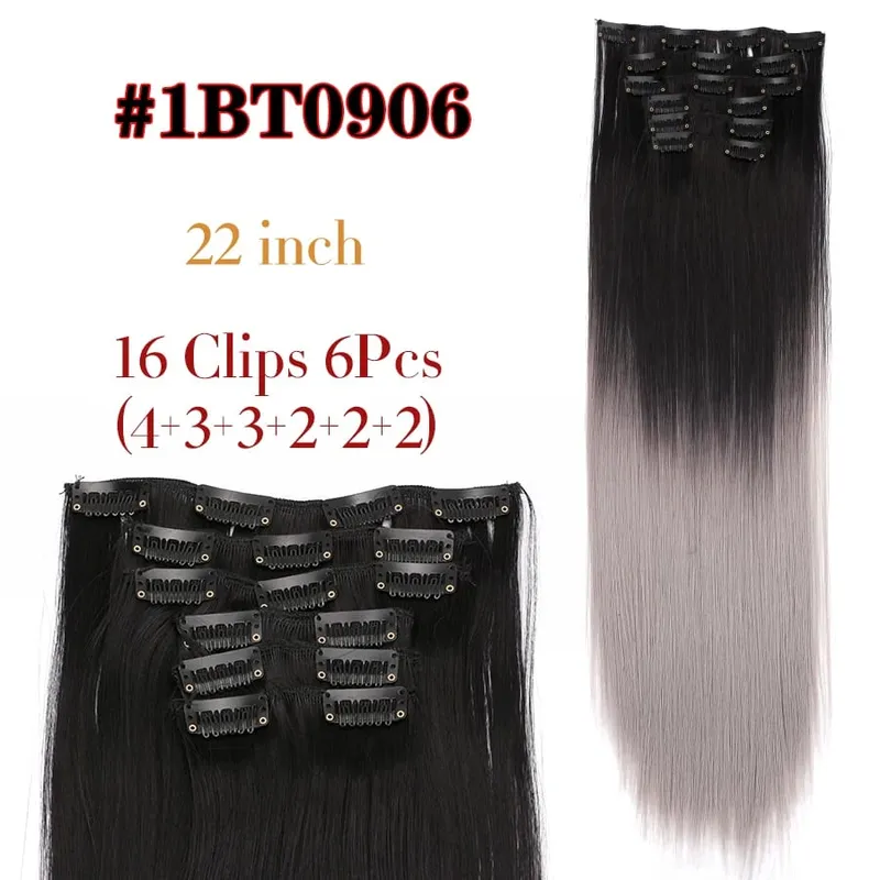 Black Clip In Extensions Straight 22" Long Synthetic Thick Clips On Hair Piece For Women 6Pcs/Set Curly Full Head Weddings Daily — image 32