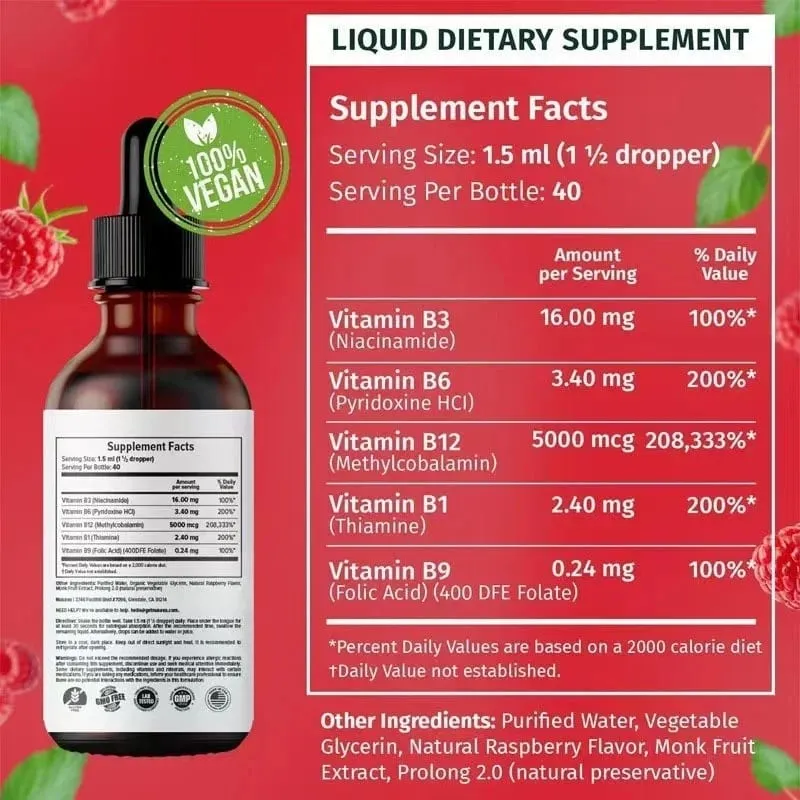 Vitamin B6 Drops Complex B12 B1 Folate Liquid Supplement Support Digestive System Drops Liquid Triple Absorption Liquid Drop — image 2