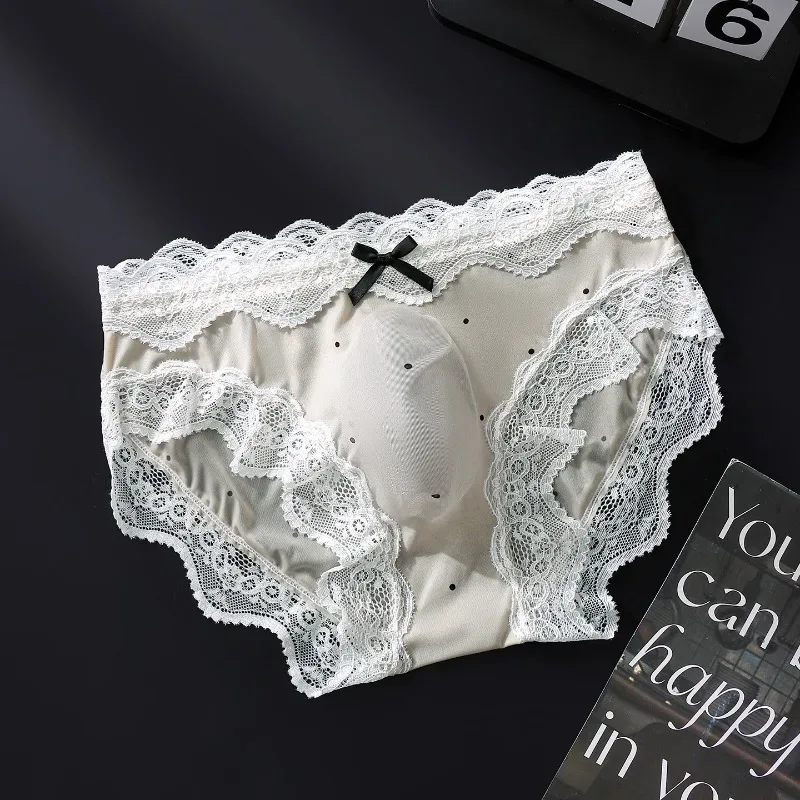 Men Sexy Lace Briefs Sweet Women Style Panties for Men Mid Waist Sheer Ice Silk Seamless Underwear Stretch U Convex Underpant — image 9