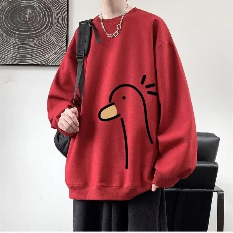 【M-8XL Sweatshirts】 Oversized tröja för män Mode löst gult ankatryck Långärmade parkläder — image 2