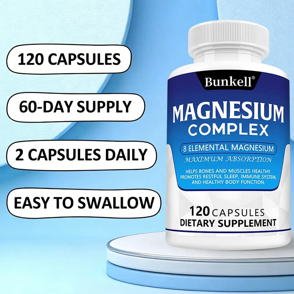 Complexo de magnésio 120 cápsulas - suplemento de saúde óssea, muscular e cardíaca, suporte para sono, relaxamento muscular, estresse e alívio de ansiedade — image 6