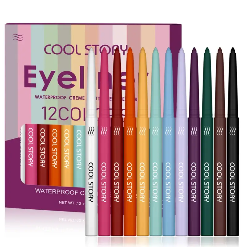 12 Color Waterproof Eyeliner Set Matte Creamy Pencil Long Lasting Smudge Proof for Sensitive Eyes Daily Makeup Professional Kit