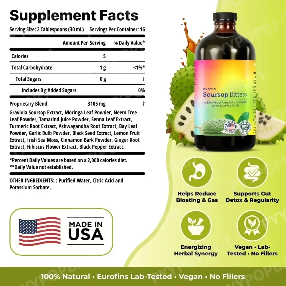 Soursop Bitters Liquid Herbal Extract Plant Based Guanabana Blend with Ginger Turmeric and Sea Moss Daily Wellness Supplement — image 6