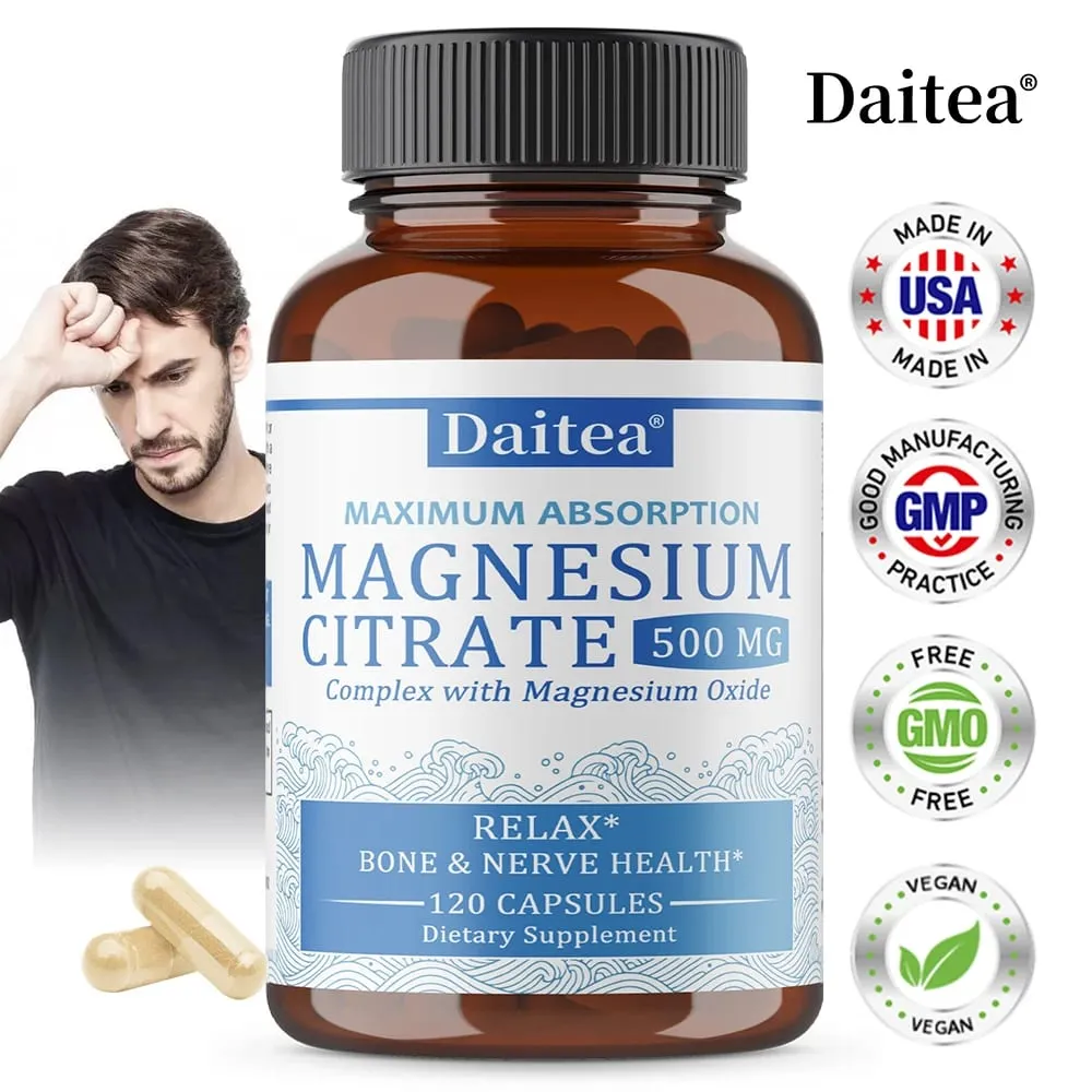Complexo de citrato de magnésio 500 MG para relaxamento calmo e suporte à saúde da digestão - suplemento de magnésio de alta absorção — image 1