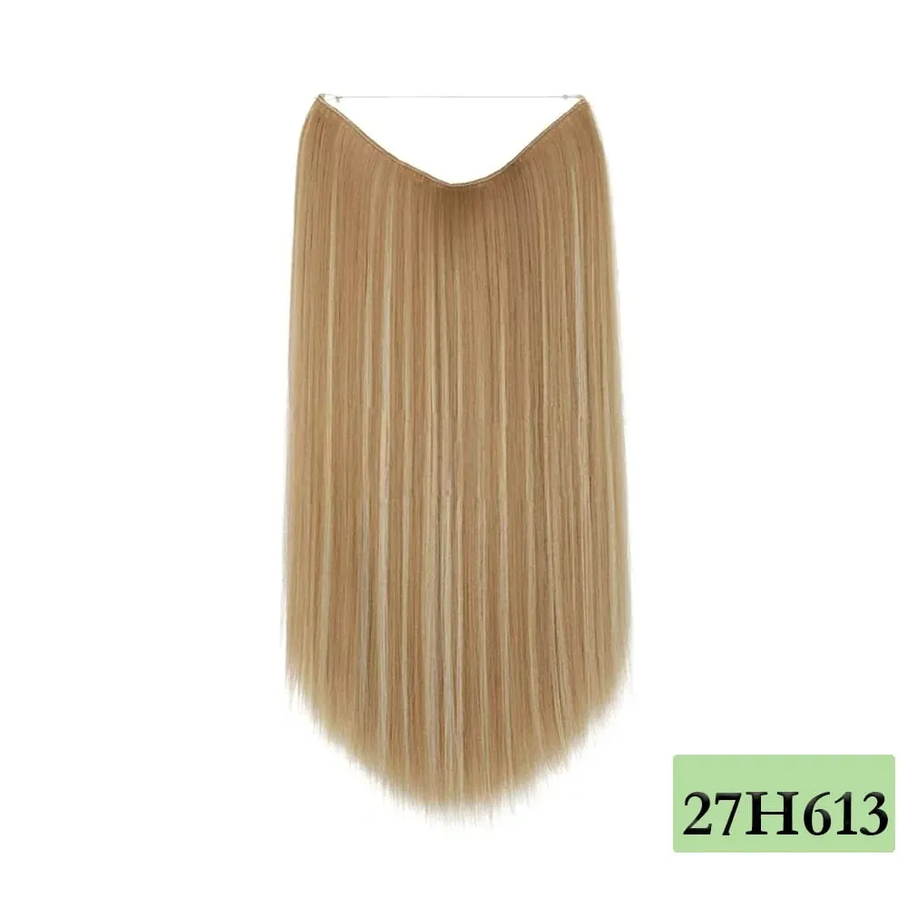 14"-22" 120g Synthetic Halo Hair Extensions With Clips 27-613 Blonde Auburn Brown High Temperature Fiber Thick False Hair Piece — image 1