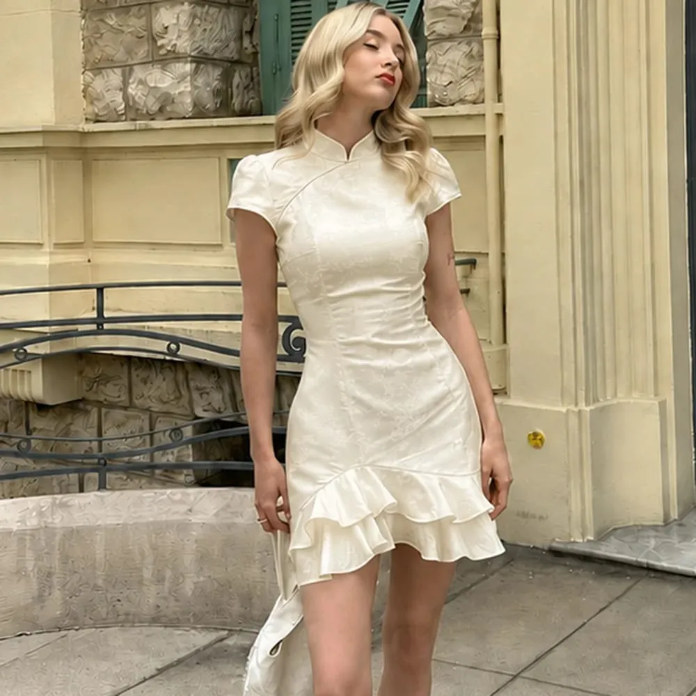 Tuularose Luxury Ruffled Dress Women's Elegant Pleated Patchwork Slim Vintage Dress Summer New Chic Women's Party Evening Dress — image 2