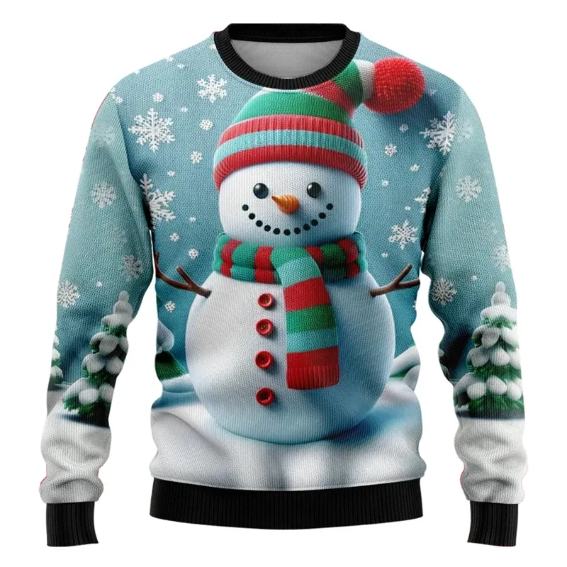 Masculino feminino moletom de natal 3d boneco de neve de natal estampado feio suéter de natal unissex pulôver festa de feriado jumper tops