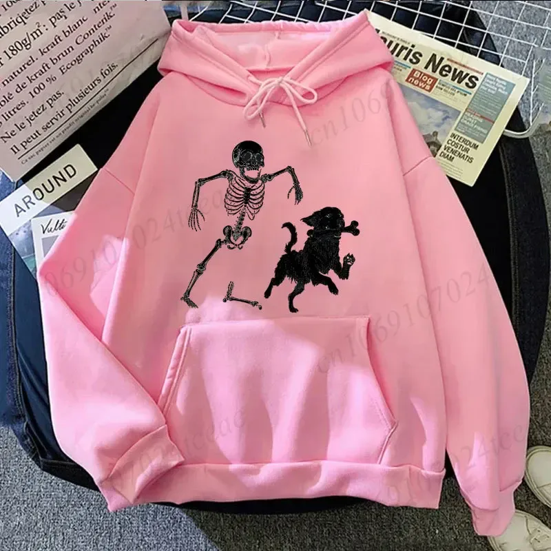 Vintage Halloween Men Women Hoodies Funny Skeleton Dog Print Tees Short Sleeve Casual Tops Halloween Party Costume Street Wear