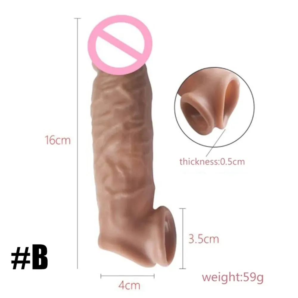 Realistisk Penisförlängning Cock Sleeve Återanvändbar Silikon Penisförstorare Fördröjning Kondomer För Män Dildo Enhancer Sexleksaker Erotisk butik — image 4
