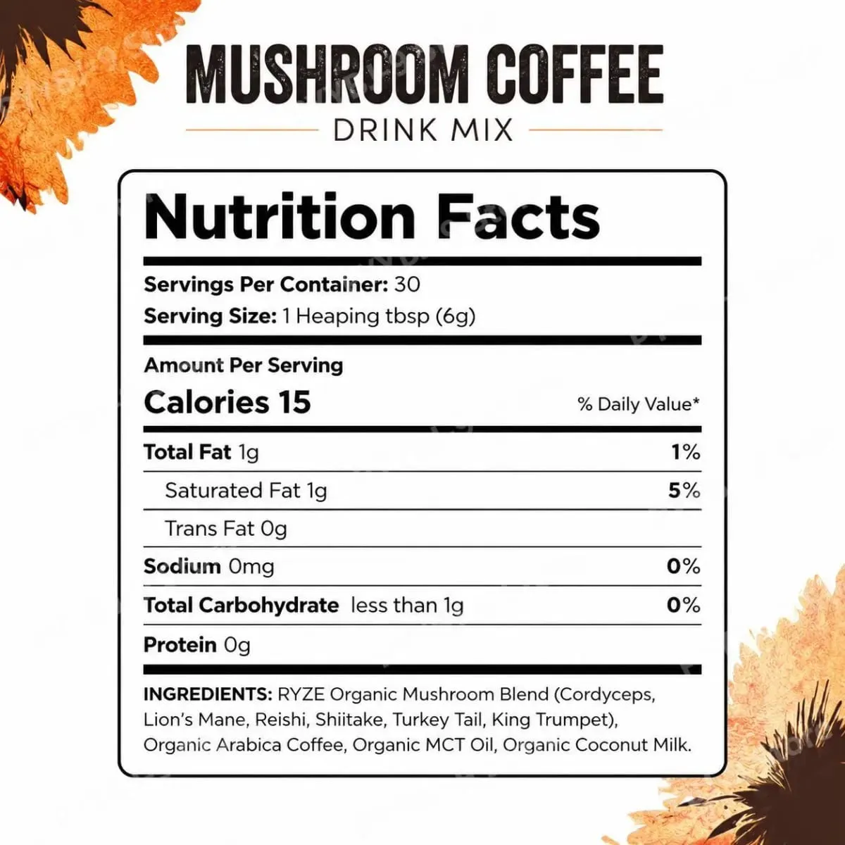 Organic Mushroom Blend Powder Lion's Mane Reishi Gut Health & Energy Support 48mg Caffeine Gluten Free Vegan 30 Servings — image 5