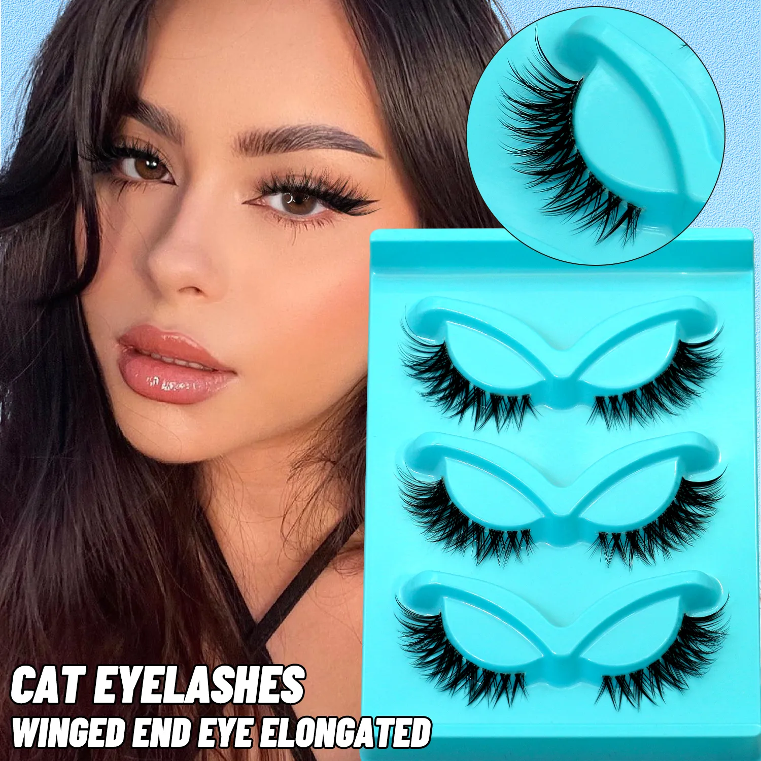3pairs Manga Lashes Natural Cat Eye Eyelashes Clear Band False Eyelashes Natural Look Fake Lashes Strips Makeup — image 4