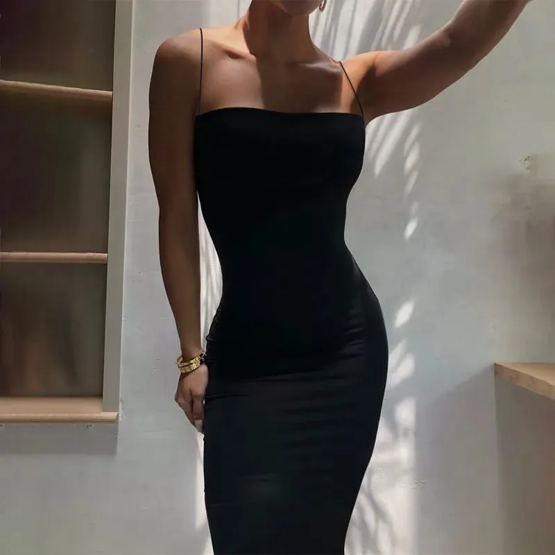 Summer New Strap Dresses Solid Sexy Women Streetwear Sheath Sleeveless Bodycon Dress Casual Elegant Party Ankle-Length Dresses — image 4