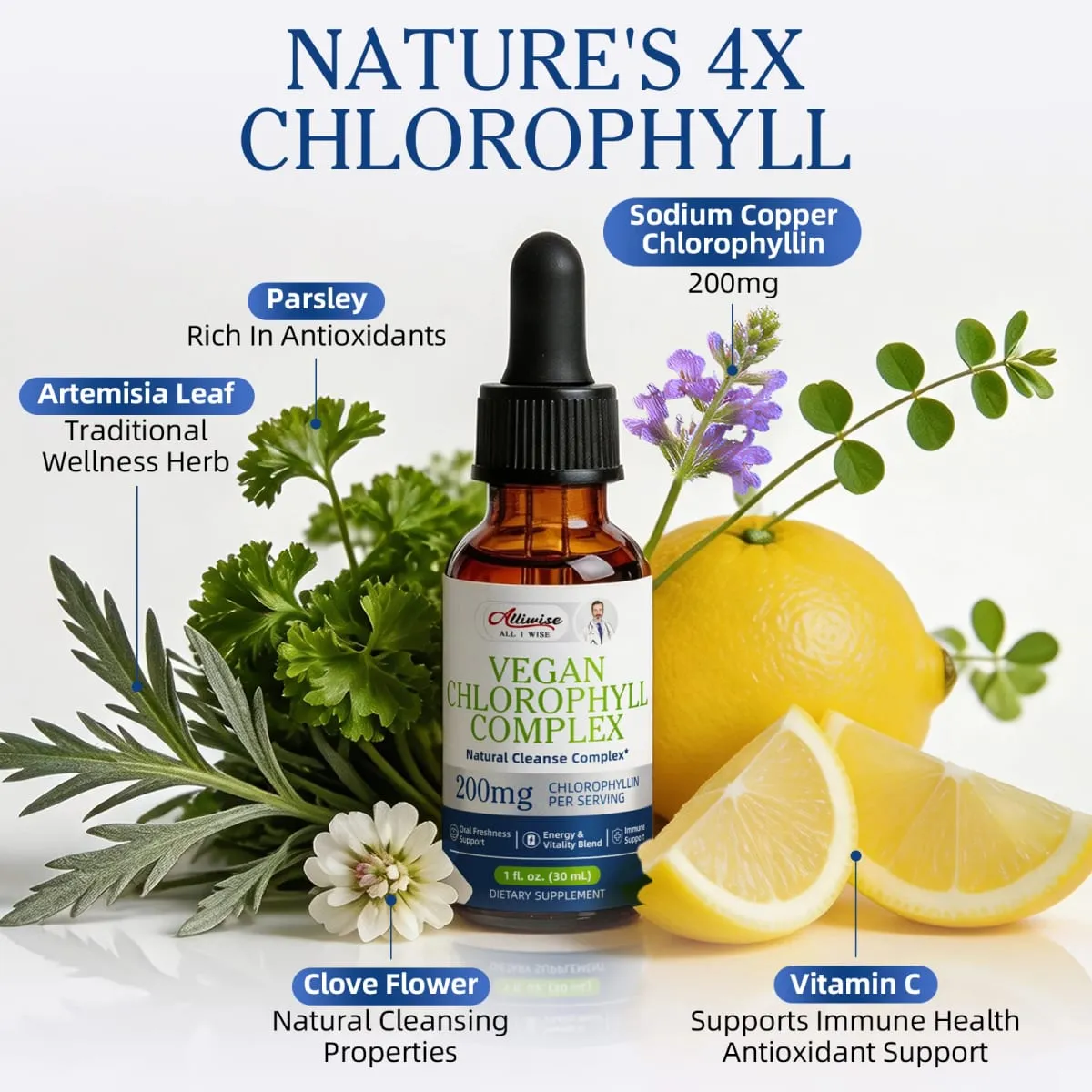 Alliwise 200mg High Potency Chlorophyll Drops for Enhanced Immunity Digestive Health Antioxidant Parsley + Vitamin C Nourishes — image 3