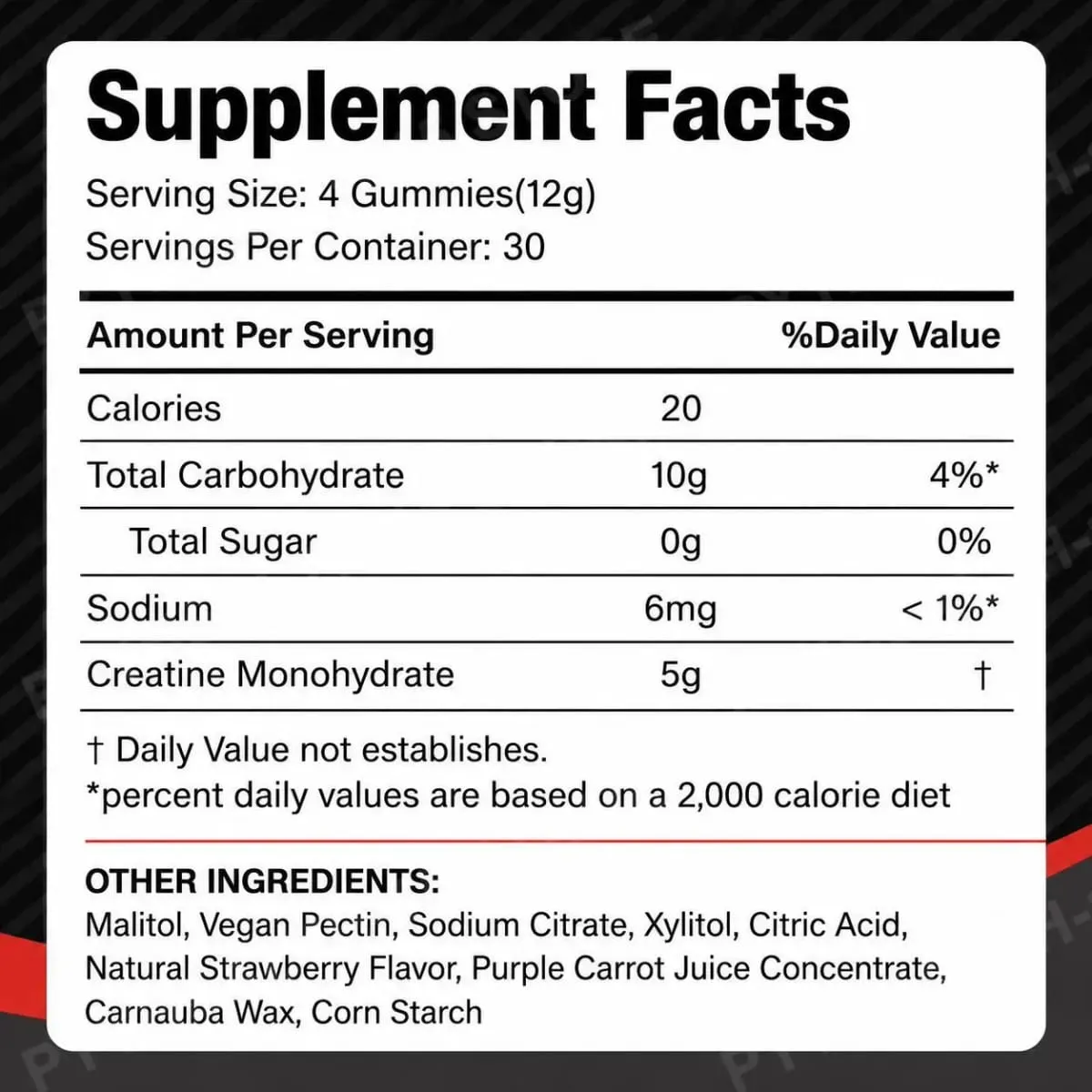 Acentilabs Creatine Monohydrate Gummies for Strength and Performance Muscle Building and Recovery Strawberry 120 Gummies