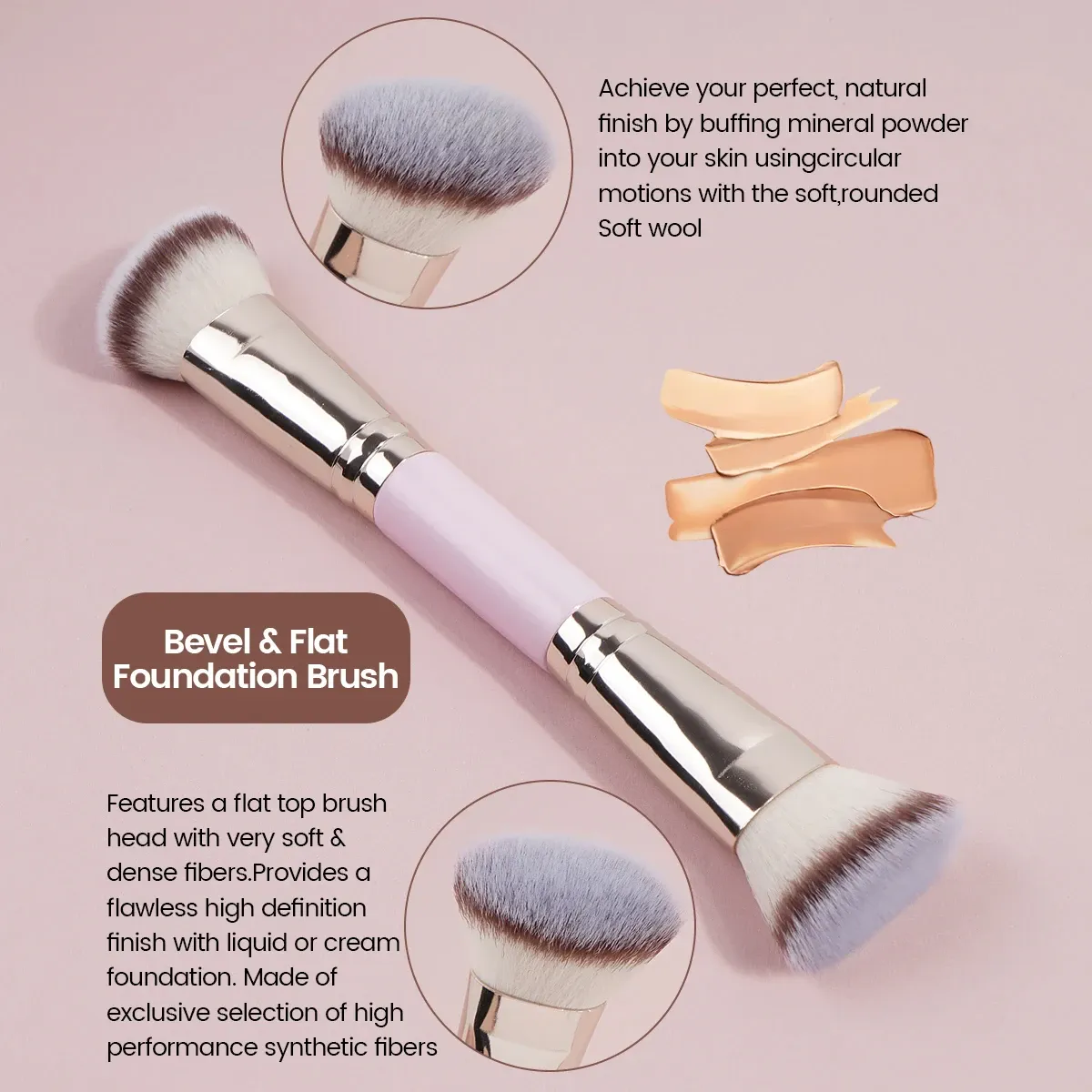 Double Head Makeup Brushes 2 In 1 Flat/Angled Foundation Concealer Contour Brush para sa Blending Loose Powder Liquid Cream — image 3