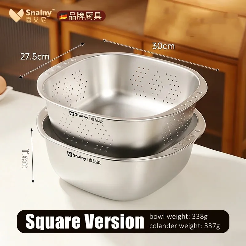 Ultrasonic Polishing Stainless Steel 2 in 1 Bowl and Colander Set Kitchen Fruit and Vegetable Efficient Washing Draing Gadgets — image 10