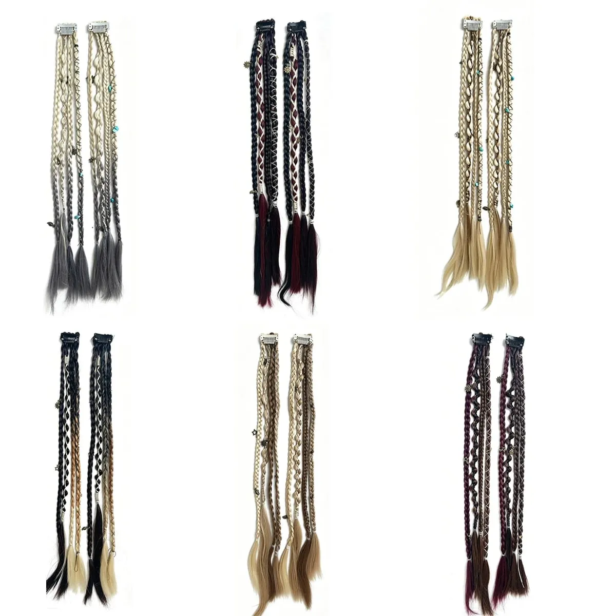 Box Braids Hair Extensions Pre-Braided Synthetic Colored Twist Braids with Hair Accessories for Women Hip Hop Punk Festival — image 5