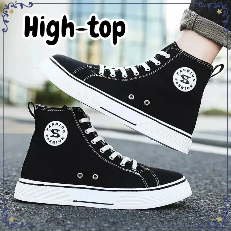 New Black High-top Canvas Mens Shoes Breathable Soft Bottom Non-slip Lace-up Casual Board Sneakers for Daily Streetwear Sneakers — image 3