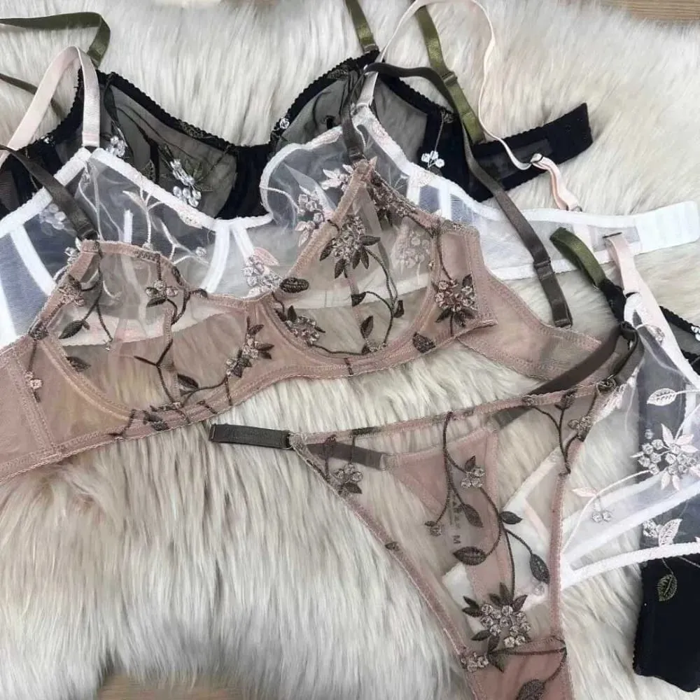 Popular Sheer Mesh Bra Set Transparent Lace Embroidery Underwire Anti‑Sag Push‑Up Minimizer Bra For Big Bust Women — image 1