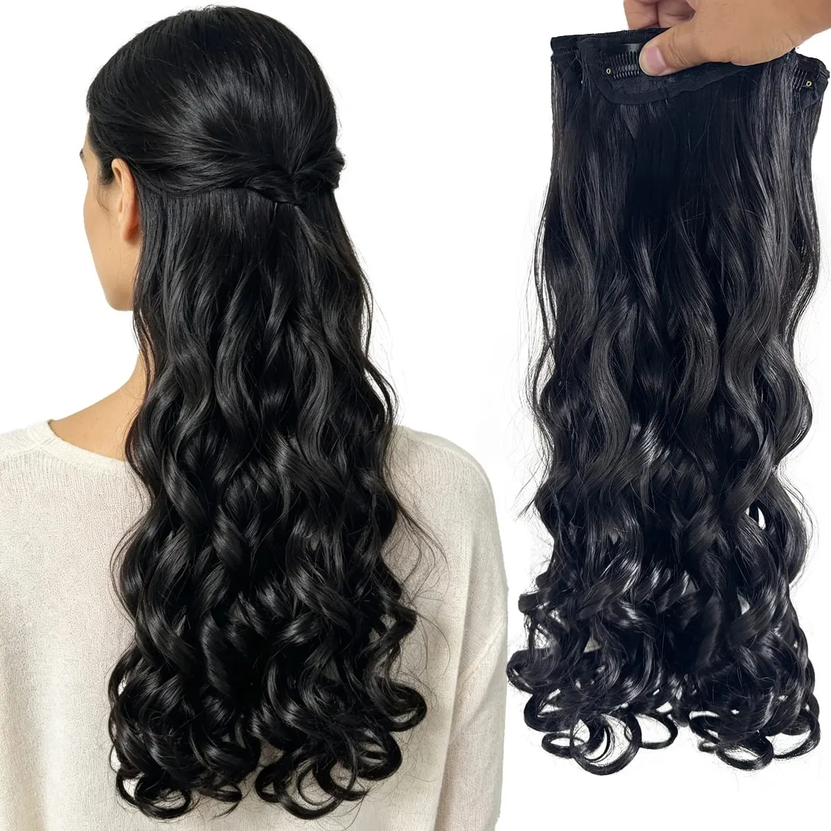 Synthetic Roman curls sandwiched in hair extension long curly wig women's hair extension hair piece daily party — image 8