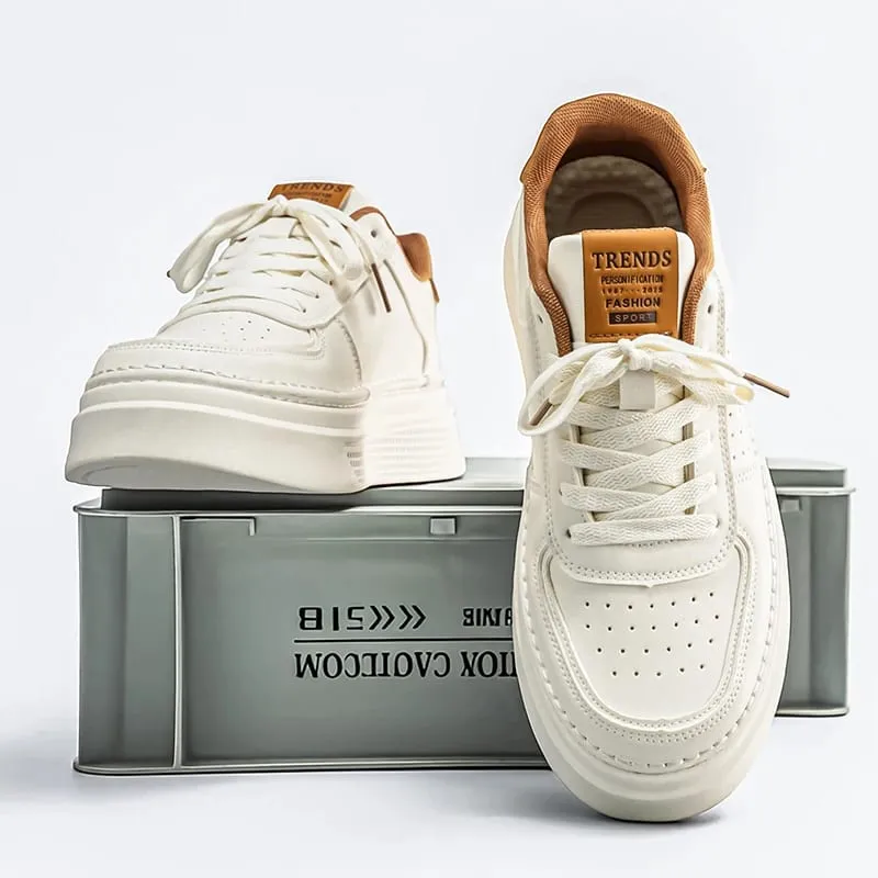 Men Casual Sneakers Breathable Trendy Mating White Comfortable Non-slip Daily Walking Thick Soled Height Increasing Sports Shoes — image 4
