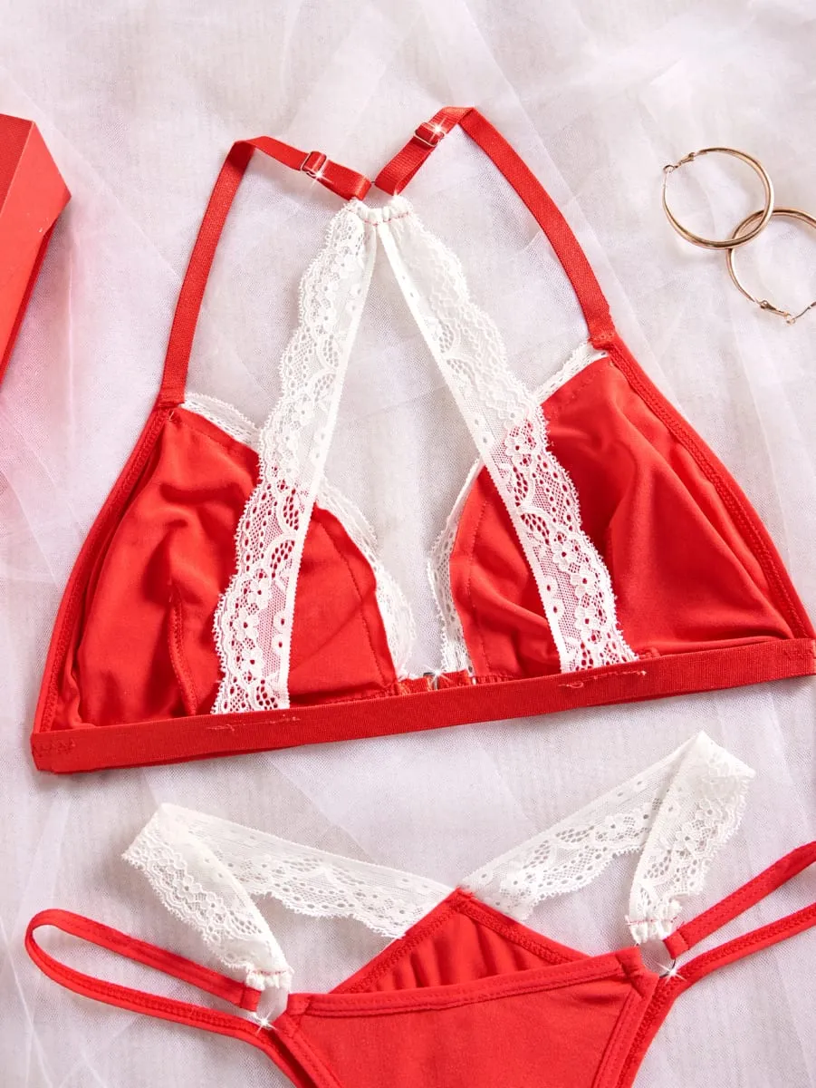 Bagong Red Summer Sujetadores Lingerie Woman Lace Transparent Underwear Fairy Brief Sets Pinong Bra Kit Push Up Breves Sets — image 4