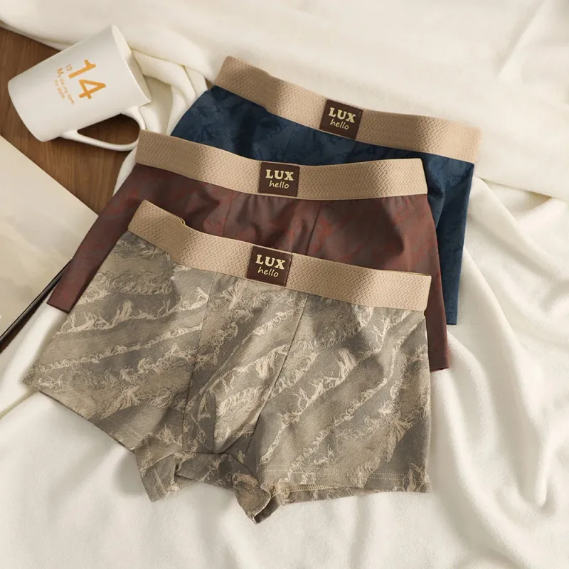 3 unids/pack 100% Boxers de algodón con estampado de lujo para Hombre malla 3D transpirable bolsa antibacteriana ropa interior cómodas bragas suaves para Hombre