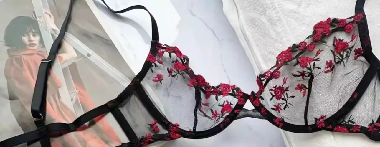 French Floral Bra Set Women | Sweet Sexy Sheer Mesh Lace Transparent Underwear Set | Practical & Feminine MOYISU Sexy Panty Set — image 17