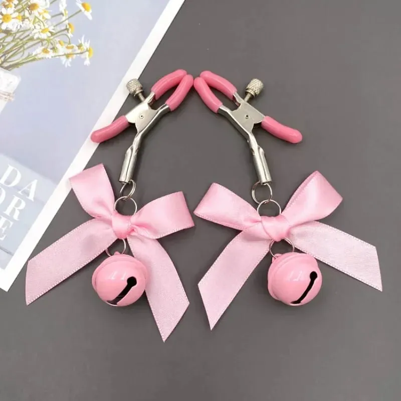 1 Pair Bowknot Small Bell Nipple Clamps Metal Breast Stimulation Exotic Accessories Bondage Hairball Sexy Women's Sex Toys — image 6