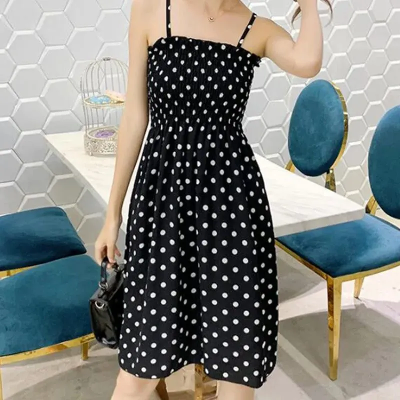 Mga Mini na Dress sa Tag-init Fashion Pambabae Elastic High Waist Casual Spaghetti Strap Sleeveless Dress Women Chiffon Dresses Vestidos — image 7