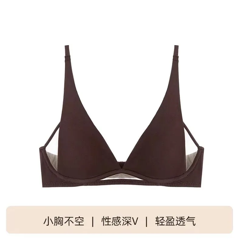 Bra Segitiga Perancis Piala Telinga Arnab Deep V Bralette Tanpa Wayar untuk Payudara Kecil Tanpa Celah Set Pakaian Dalam Seksi Bernafas Musim Panas Nipis — image 9