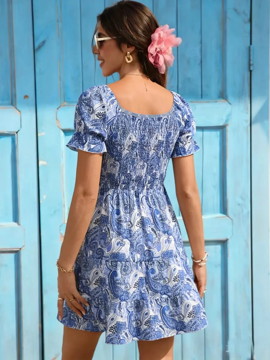 Women's Casual Dresses Square Neck Paisley Print Smocked A-line Dress Boho Dress Spring Summer Beach Date Cute Vacation Dress — image 2